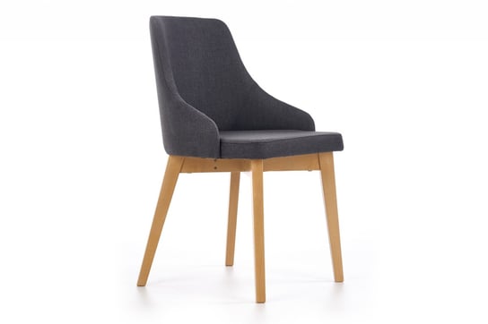 Skandynawskie krzesło kubełek z podłokietnikami szare na naturalnych drewnianych nogach GRAPO Konsimo