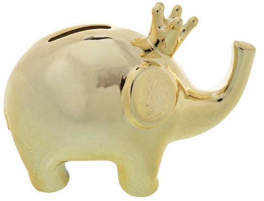 Skarbonka ceramiczna "Słoń z koroną", złoty, 15,7x8x12 cm Ewax