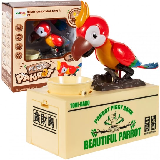 Skarbonka Papuga Zjada Monety Nauka Oszczędzania Interaktywna Czerwona MalPlay
