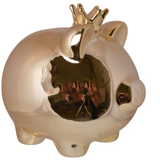 Skarbonka Świnka z koroną, złota mała, 12,5x9x12 cm Ewax
