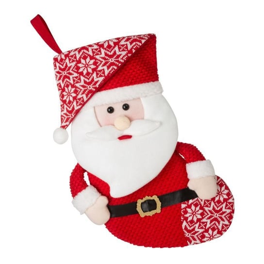 Skarpeta Świąteczna 3D Święty Mikołaj Mory 50 Cm Czerwona + Biała Eurofirany