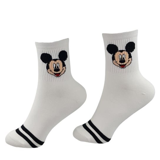 Skarpetki Damskie Długie Białe z Paskami Myszka Miki Mickey 36-40 Inna marka