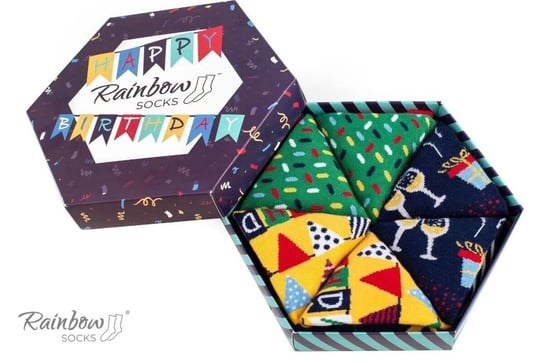 Skarpetki Damskie Męskie Na Prezent Na Urodziny Świąteczne Rainbow Socks Happy Birthday Box Na Urodziny Prezent 3 Pary 41-46 Rainbow