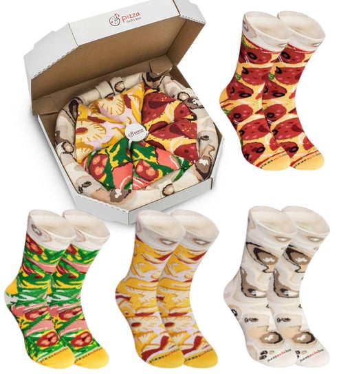 Skarpetki Damskie Męskie Na Prezent Na Urodziny Świąteczne Rainbow Socks Pizza Mix Włoska/Hawajska/Papperoni 4 Pary 36-40 Rainbow