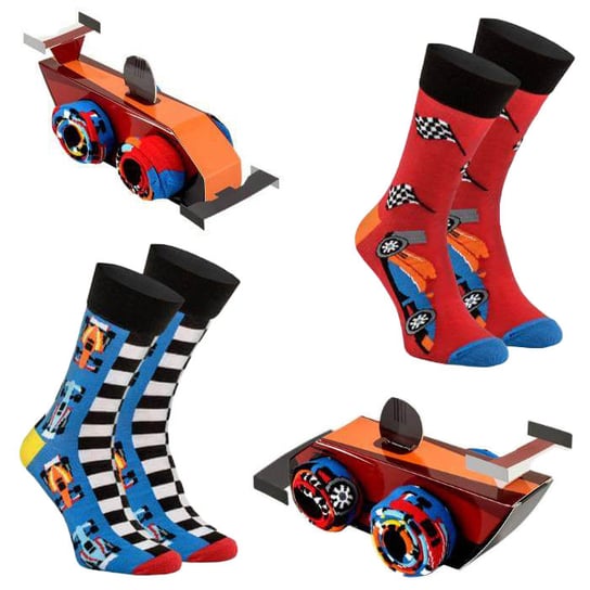 Skarpetki Damskie Męskie Na Prezent Na Urodziny Świąteczne Rainbow Socks Race Car Box Dla Miłośników Wyścigów 2 Pary 36-40 Rainbow