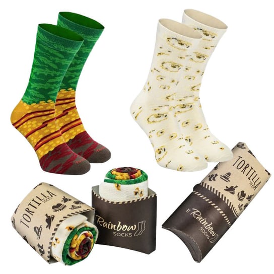 Skarpetki Damskie Męskie Na Prezent Na Urodziny Świąteczne Rainbow Socks Tortilla Dla Miłośników Jedzenia 2 Pary 36-40 Rainbow