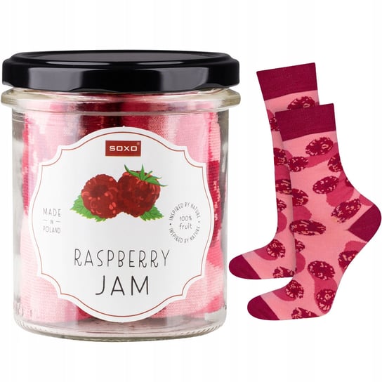 Skarpetki damskie różowe SOXO GOOD STUFF zabawny raspberry jam w słoiku - 35–40 SOXO