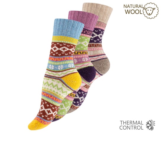 Skarpetki damskie wełniane kolorowe NORWESKIE wzory skarpetki z wełną 3 pary 39-42 Inna marka