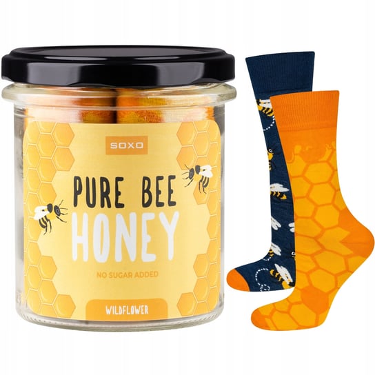 Skarpetki męskie kolorowe SOXO GOOD STUFF Pure bee Honey w słoiku śmieszne bawełniane - 40–45 SOXO