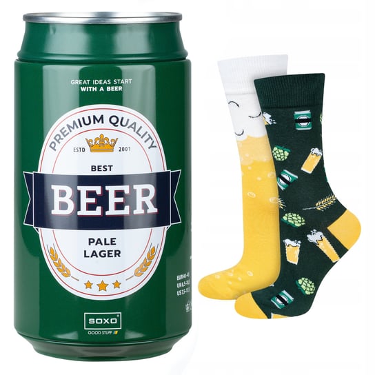 Skarpetki męskie kolorowe SOXO GOOD STUFF zabawne piwo Pale Lager w puszce na prezent - 40–45 SOXO