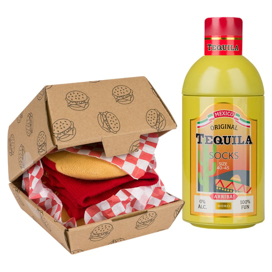 Skarpetki Męskie SOXO | Hamburger w pudełku | Tequila w butelce | śmieszny prezent dla Niego-40–45 SOXO