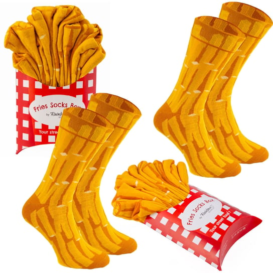 Skarpetki Rainbow Socks French Fries-2 pak Na Prezent Wygodne Długie Wysokie Bawełniane Dla Miłośników Frytek Fast Food Męskie Damskie 36-40 Rainbow