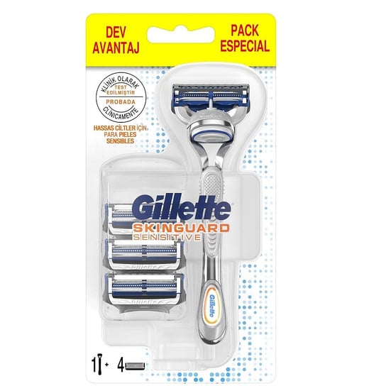 Skinguard Sensitive, Maszynka do golenia do skóry wrażliwej + wkład 4 szt. Gillette
