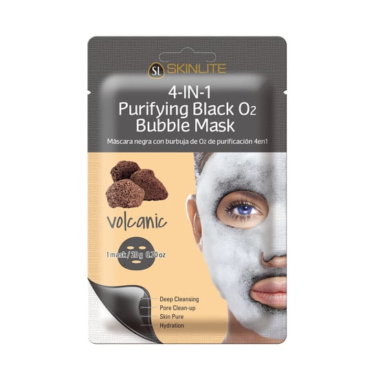 SKINLITE, 4-in-1 Purifying Black O2 Bubble Mask maska bąbelkująca w płachcie Lawa 1szt Skinlite