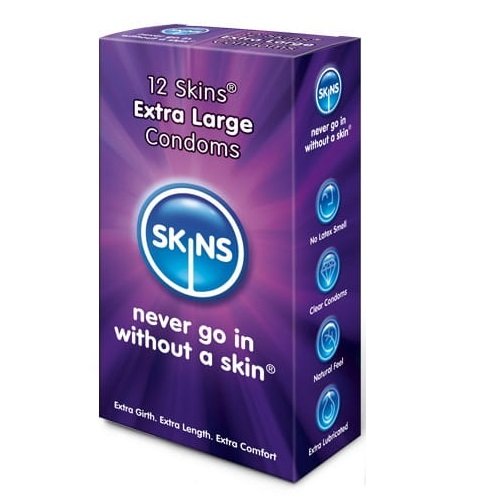 Skins, Skins Extra Large Condoms, Prezerwatywy powiększone 57 mm, 12 szt. Skins