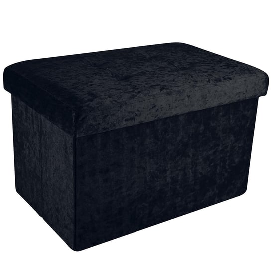 Składana ławka 49x30x30 cm w kolorze czarnym aksamitnym - kostka do siedzenia ze schowkiem i pokrywą z aksamitnym pokryciem - Sitzcube podnóżek schowek skrzynia siedzisko taboret Intirilife