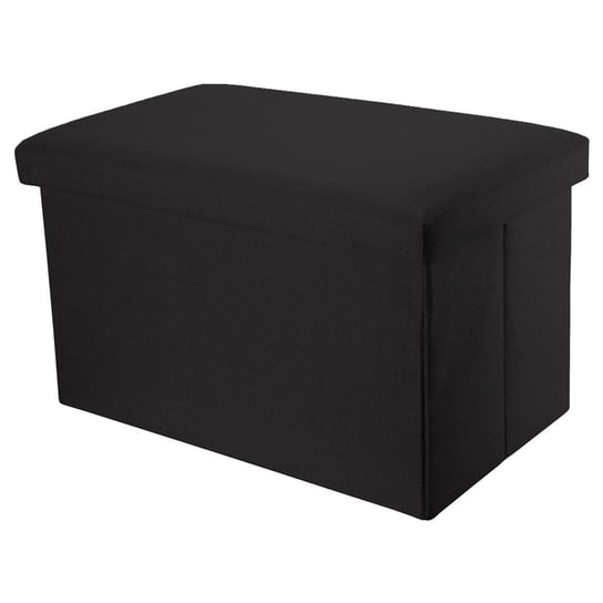 Składana ławka 49x30x30 cm w kolorze Diamentowa czerń - kostka do siedzenia ze schowkiem i pokrywą wykonana z tkaniny o wyglądzie lnu - Sitzcube podnóżek schowek skrzynia siedzisko taboret Intirilife
