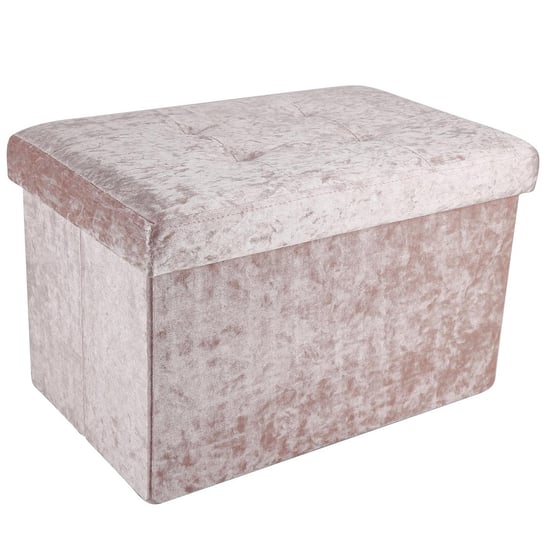 Składana ławka 49x30x30 cm w kolorze velvet rosé - kostka do siedzenia ze schowkiem i pokrywą z aksamitnym pokryciem - Sitzcube podnóżek schowek skrzynia siedzisko taboret Intirilife
