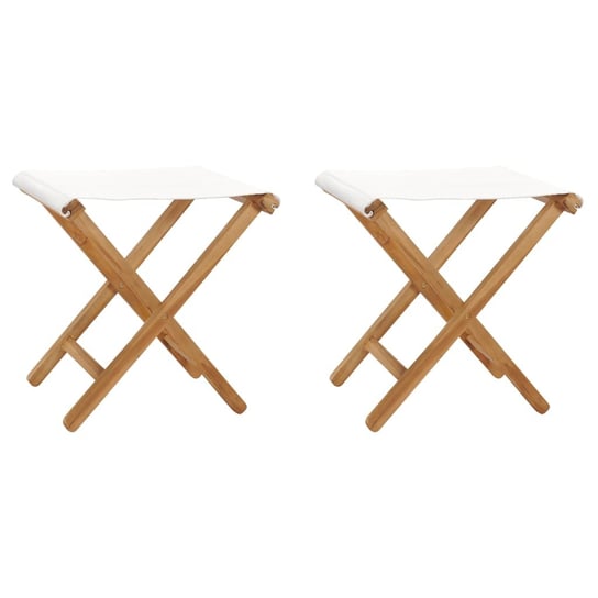 Składane krzesła, 2 szt., lite drewno tekowe i tkanina, kremowe vidaXL