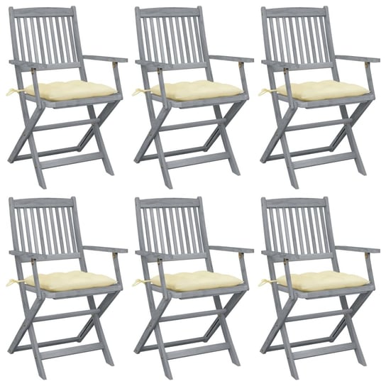 Składane krzesła ogrodowe, 6 szt., z poduszkami, akacjowe vidaXL