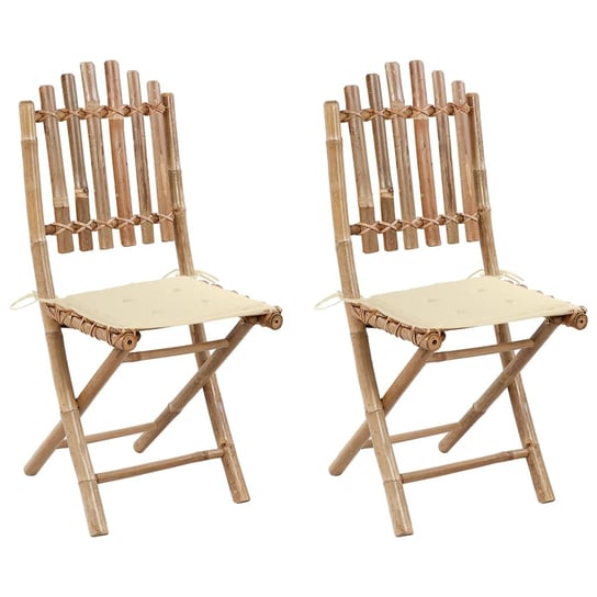 Składane krzesła ogrodowe z poduszkami, 2 szt., bambusowe vidaXL