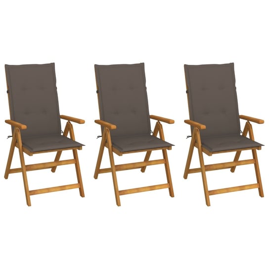 Składane krzesła ogrodowe z poduszkami 3 szt., drewno akacjowe vidaXL