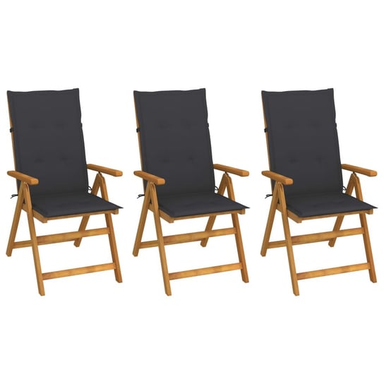 Składane krzesła ogrodowe z poduszkami, 3 szt., drewno akacjowe vidaXL