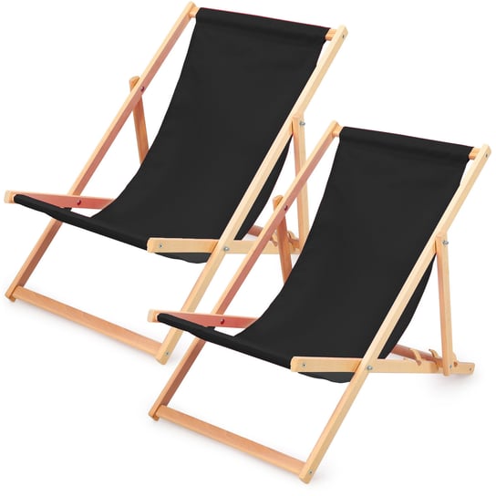Składany drewniany leżak - Składane krzesło, leżak ogrodowy lub plażowy max 120 kg czarny 2 sztuki Amazinggirl