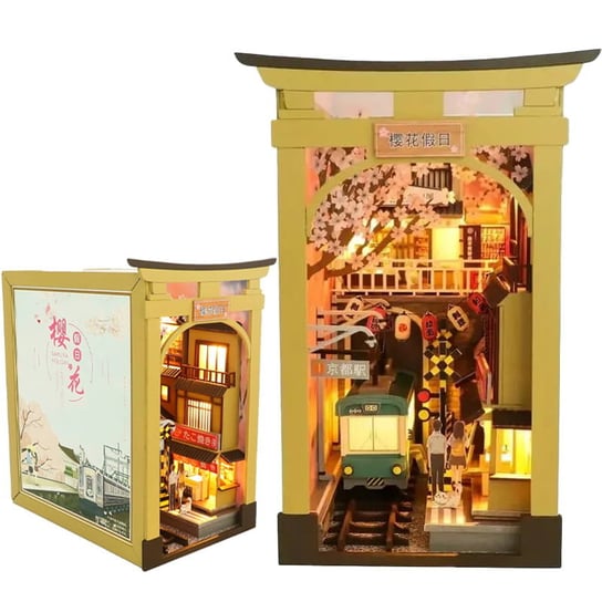 Składany Drewniany Model LED - Book Nook Podróż na Hanami DIY HABARRI