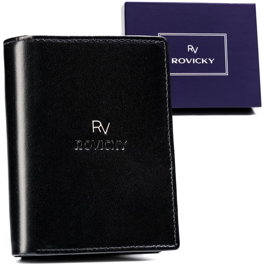 Składany klasyczny portfel męski ze skóry naturalnej z ochroną kart RFID Rovicky, czarny Rovicky