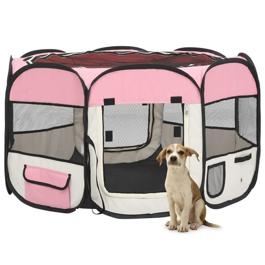 Składany kojec dla psa, z torbą, różowy, 110x110x58 cm vidaXL