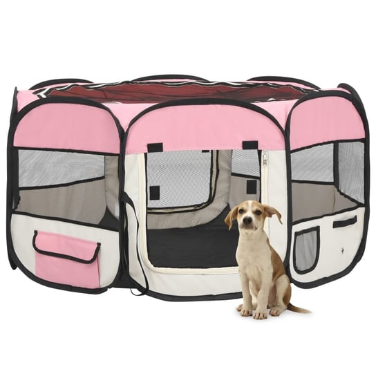 Składany kojec dla psa, z torbą, różowy, 125x125x61 cm vidaXL