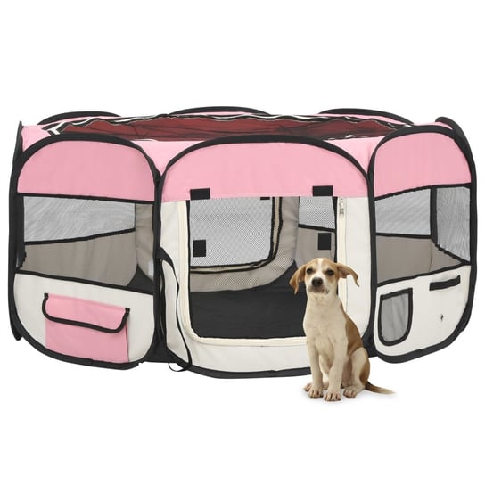 Składany kojec dla psa, z torbą, różowy, 145x145x61 cm vidaXL