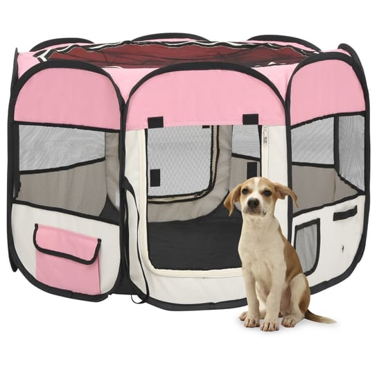 Składany kojec dla psa, z torbą, różowy, 90x90x58 cm vidaXL