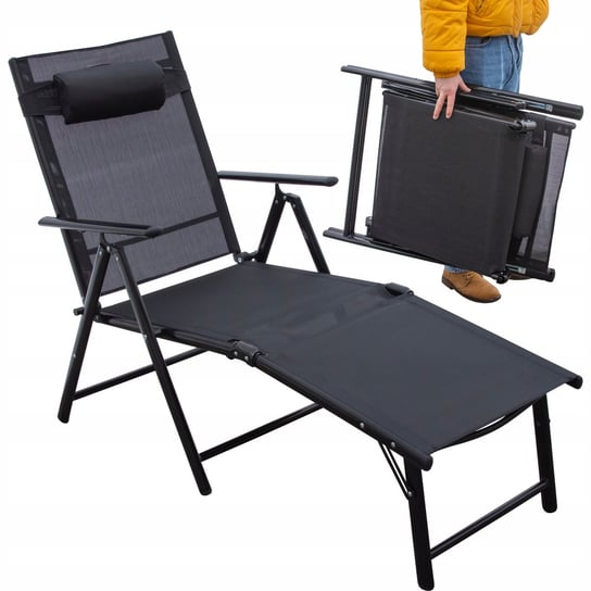 Składany Leżak Ogrodowy Regulowane Oparcie Na Nogi Aluminium Fotel Plażowy JUMI