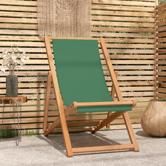 Składany leżak plażowy, lite drewno tekowe, zielony vidaXL