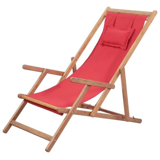 Składany leżak plażowy, tkanina i drewniana rama, czerwony vidaXL