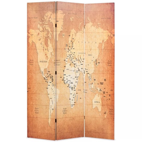 Składany parawan, 120x170 cm, mapa świata, żółty vidaXL