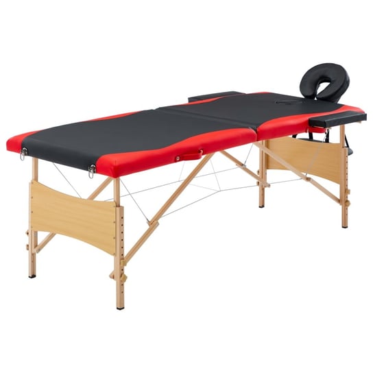 Składany stół do masażu, 2 strefy, drewniany, czarno-czerwony vidaXL