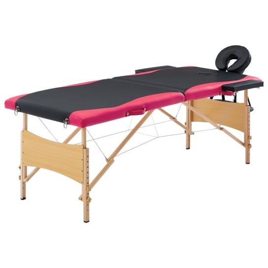 Składany stół do masażu, 2 strefy, drewniany, czarno-różowy vidaXL