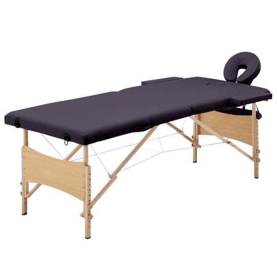 Składany stół do masażu, 2 strefy, drewniany, winny fiolet vidaXL
