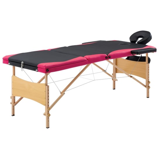 Składany stół do masażu, 3 strefy, drewniany, czarno-różowy vidaXL