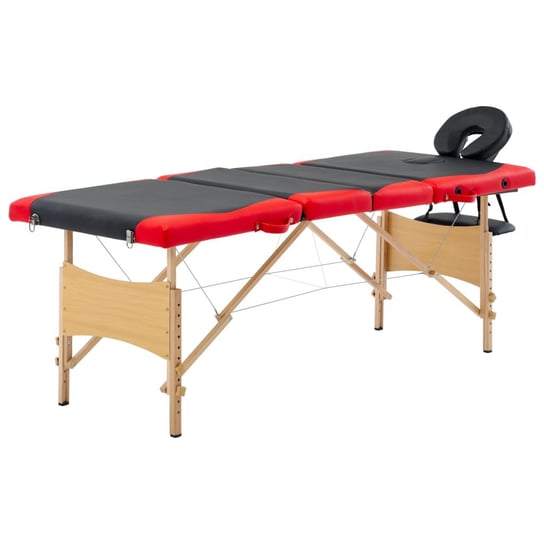 Składany stół do masażu, 4 strefy, drewniany, czarno-czerwony vidaXL