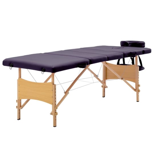 Składany stół do masażu, 4 strefy, drewniany, winny fiolet vidaXL