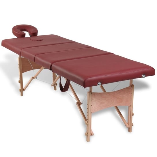 Składany stół do masażu z drewnianą ramą, 4 strefy, czerwony vidaXL