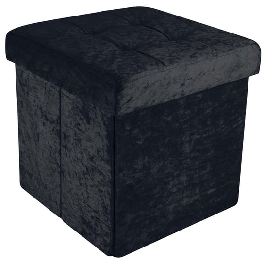 Składany stołek do siedzenia 30x30x30 cm w kolorze czarnym aksamitnym - kostka do siedzenia ze schowkiem i pokrywą z aksamitnym pokryciem - kostka do siedzenia podnóżek schowek skrzynia ławka do sied Intirilife