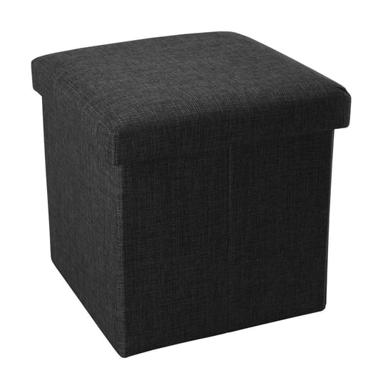 Składany stołek do siedzenia 30x30x30 cm w kolorze Diamentowa czerń - kostka do siedzenia ze schowkiem i pokrowcem w kolorze lnianym - kostka do siedzenia podnóżek schowek ławka do siedzenia Intirilife