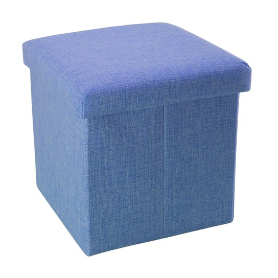 Składany stołek do siedzenia 30x30x30 cm w kolorze NIEBIESKI MORSKI - kostka do siedzenia ze schowkiem i pokrywą wykonana z tkaniny o wyglądzie lnu - kostka do siedzenia podnóżek schowek skrzynia ław Intirilife