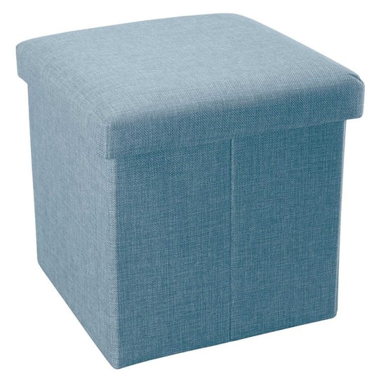 Składany stołek do siedzenia 30x30x30 cm w kolorze niebieskim - kostka do siedzenia ze schowkiem i pokrywą wykonana z tkaniny o wyglądzie lnu - kostka do siedzenia podnóżek schowek skrzynia ławka do Intirilife