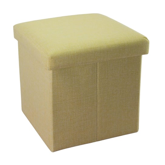 Składany stołek do siedzenia 30x30x30 cm w kolorze wiosennej zieleni - kostka do siedzenia ze schowkiem i pokrywą wykonana z tkaniny o wyglądzie lnu - kostka do siedzenia podnóżek schowek skrzynia ła Intirilife